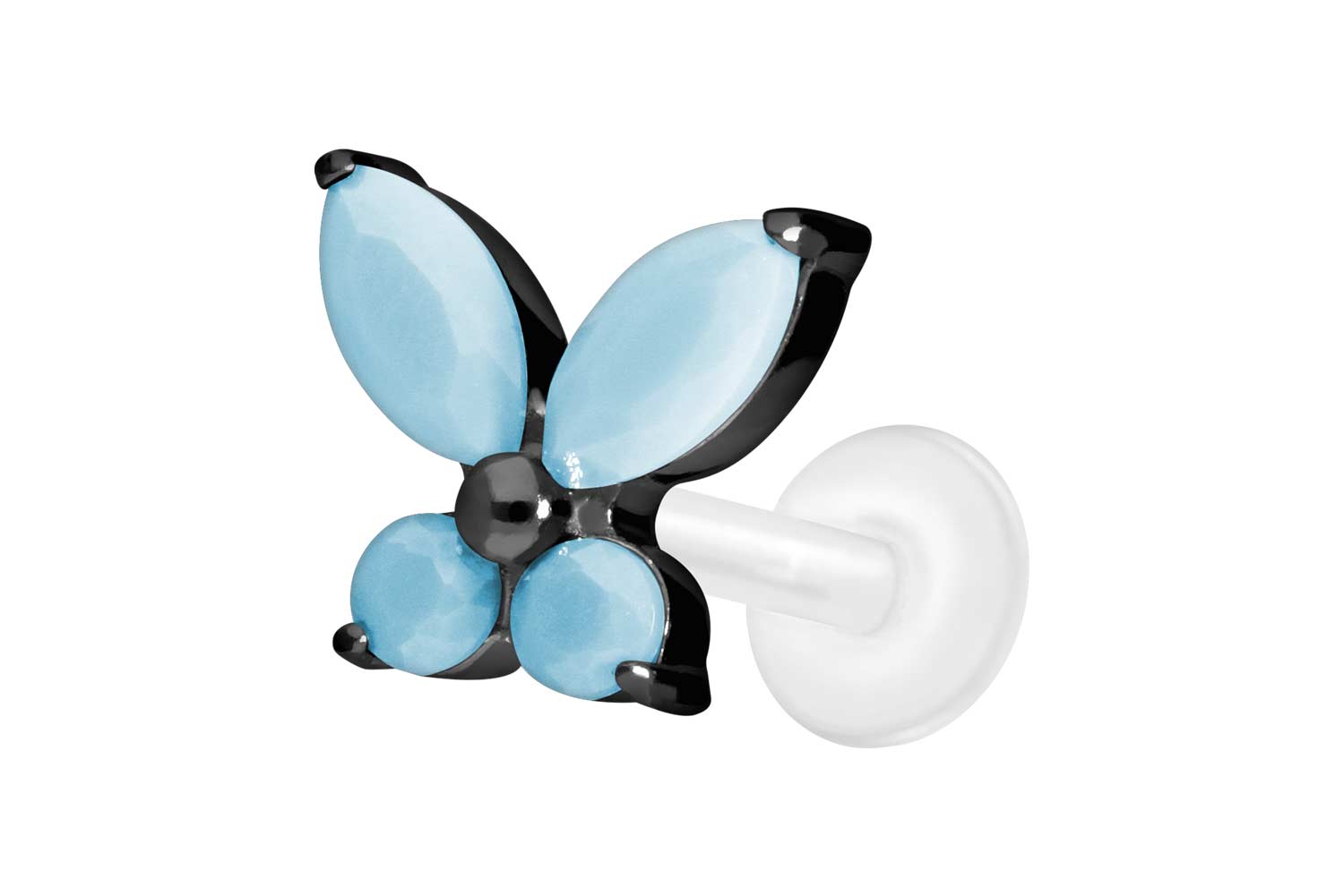 PTFE Labret Piercing mit Innengewinde + Titan-Aufsatz SCHMETTERLING+SYNTHETISCHE TÜRKISE